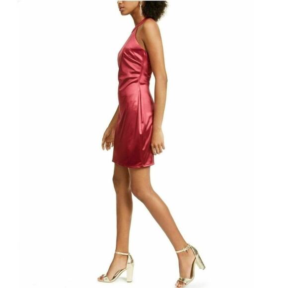 Crystal Doll Satin Mini Dress Size 7 Strappy Sleeveless Halter Burgundy Party - Picture 11 of 16